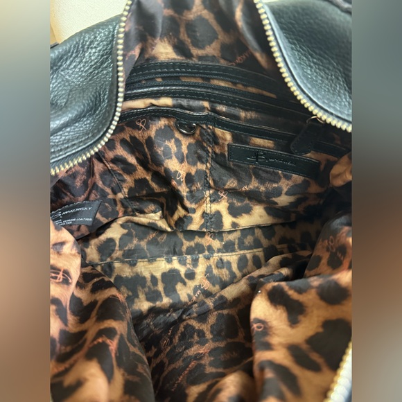 B. Makowsky Black Leather Satchel Leopard Interior - Picture 9 of 10